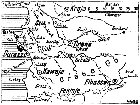 Karte zum 1. Weltkrieg: Albanien