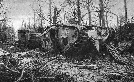 Zerstrte englische Tanks im Bourlonwald bei Cambrai